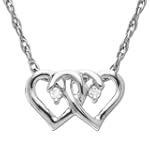 14k White Gold Double Heart Pendant with Diamond-Accent