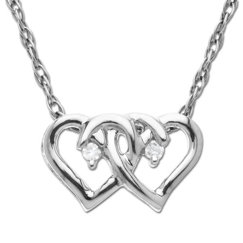 14k Choice of White or Yellow Gold Double Heart Pendant w/ Diamond Accent