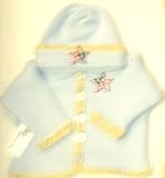 Knitted on Hand Knitting Machine Blue Cotton Hand Crochet Finished with Beige Chenille Infant Boys Cardigan Hat Set Trimmed with Star American Flag