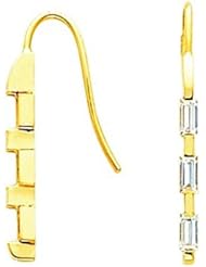 14K Yellow Gold Three-Stone Baguette Cut Diamond Earrings - 0.60 Ct. -- LIFETIME WARRANTY