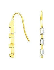 14K Yellow Gold Three-Stone Baguette Cut Diamond Earrings - 0.30 Ct. -- LIFETIME WARRANTY