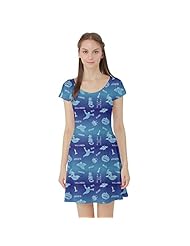 General Print Stretchy Short Sleeves Polyester/Spandex Skater Dress 