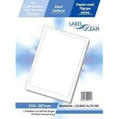 LabelOcean LO-0001a-70 100 Etiketten 210x297mm, 100 Blatt DIN A4, 70g/qm, geeignet f�r Inkjetdrucker-, Laserdrucker und Kopierer.