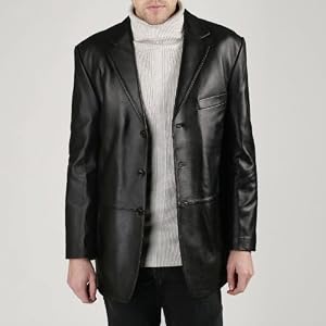 BGSD Men's Three-Button Lambskin Leather Blazer