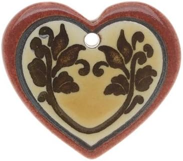 Clay River Designs Porcelain Pendant, 29x33mm Dual Heart With Vines, 1 Piece