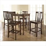 IMAGE OF Five Piece Pub Dining Set with Turned Leg Table and Barstools in Vintage Mahogany