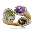 Prasiolite, Amethyst & Smoky Topaz Ring in 14 Karat Yellow Gold