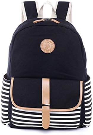 H.X Student Canvas Backpack Casual Travel Bag 14 Inch Laptop Backpack (Black)