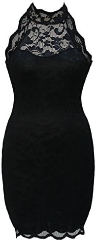 Priceabate Women's Black Sexy Party Halter Neck Lace Vintage Dress Large Black
