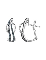 14K White Gold 0.52ct Semi-Circle Captive White & Blue Diamond Huggie Earrings