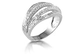 14K White Gold Matte-Finish Hand-Crafted Designer Ring, Enhanced with Pave Set Diamonds.