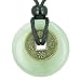 Antique Lucky Coin Evil Eye Protection Powers Amulet Green Jade Gemstone 30mm Donut Pendant Necklace