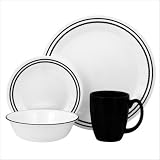 Corelle Livingware 16-Piece Set, Service for 4, includes 4 each 10-1/4-inch Dinner Plates, 6-3/4-inch Bread and Butter Plates, 18-ounceSoup/Cereal Bowls, 11-ounce Stoneware Mugs, Brilliant Black Beads
