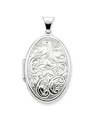 14k White Gold 32mm Oval Flower With Scrolls Locket