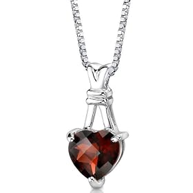 Passionate Pledge: Sterling Silver 3.25 carats Heart Shape Checkerboard Cut Garnet Pendant with 18 inch Silver Necklace and Free Shipping