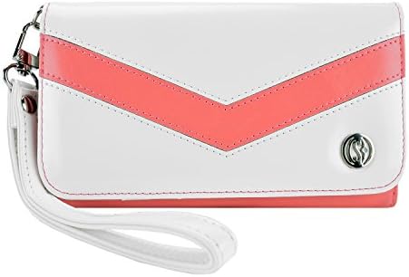 Smart Phone Wristlet, caseen® ViVi Wallet Clutch Purse Case (Coral/White) for Apple iPhone 6S / 6 Plus, Samsung Galaxy S6 / S6 Edge / S6 Edge+ / Note 5 / Note 4 / 3 / 2 / II, Google Nexus 6P 6, HTC One M9 / M8, Sony Xperia Z3 / Z3v, LG G5 G4 G3, Moto Droid Turbo [Up to 6.25 x 3.5 Inch Smartphone] - Large Size