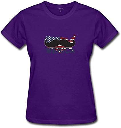 Icoup Women's patriotic_mustache Short Sleeve Cotton T Shirt L Purple