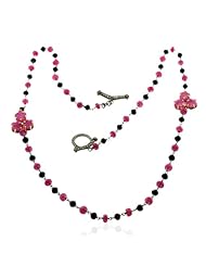 Diamond Pave Black Onyx & Ruby Beads Chain Necklace 18kt Gold Jewelry