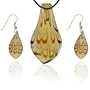 Amber Wave Striped Pendant Murano Glass Jewelry Set