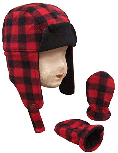 N'Ice Caps Little Boys and Baby Buffalo Plaid Fleece Trooper Hat Mitten Set