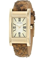 Vince Camuto Womens VC/5022CHTN Leather Gold-Tone Date Function Tan Python Strap Watch