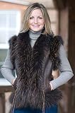 Women's Antiqued Leather Vest with Raccoon Trim