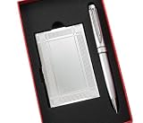 Slim Skinny Metal Business Card Case & Ball Point Pen Gift Set - College Graduation Gift