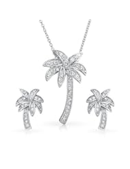 Jewelry: Bling Jewelry Sterling Silver Pave CZ Palm Tree Pendant and Earrings Set - Bling Jewelry