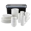 Basketweave Dinnerware Set Service for 8 in Storage Crate