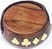 Coaster Set. Wooden. Brass Inlaid Cards Suit Design.