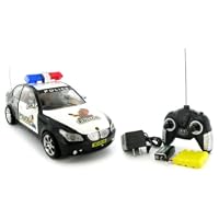 Stretch Shrink RC Police Car 1:18 Scale with Remote Control, Working Doors, Flashing Lights & Siren Sounds (model 30308B)