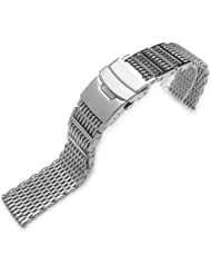 22mm Flexi Retro Ploprof 316L Stainless Steel "SHARK" Style Wire Mesh Band, Polished Watch Bracelet