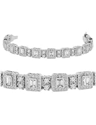 Diamond Bracelet - Emerald Cut / Round 18k White Gold Diamond Tennis Bracelet