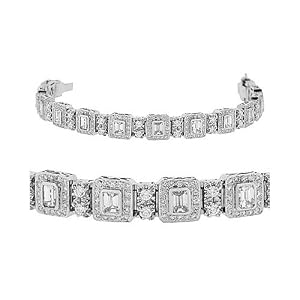 Diamond Bracelet - Emerald Cut / Round 18k White Gold Diamond Tennis Bracelet