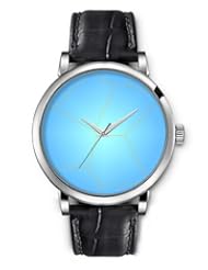 SPRAWL Aanalog Fashion Series Silver Ladies Watches of Genuine Black Leather Strap,Unique Wrist Watch for Women Girls Designed with Clear blue irregular figures