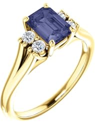 18K Yellow Gold 7.00x5.00mm Emerald Cut Iolite and Diamond Ring -- LIFETIME WARRANTY