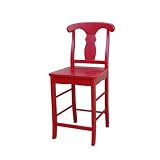 Red Empire urn design 24 inches wood counter stool. Ships fully assembled. Red urn back design wood 24 inch high stool. Stool has curved front legs and cross stretchers for stability and support. Ships fully assembled.