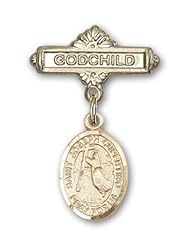 Gold Filled Baby Badge with St. Joseph of Cupertino Charm and Godchild Badge Pin