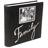 Malden International Fashion Suede Embroidered Family Series Bound Photo Album, Holds 200 4 x 6 Photos, 2 per Page, Black with Cover Photo Window.