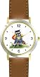 Raccoon in Overalls Holding Valentine's Day Heart by Artist: Sylvia Long - WATCHBUDDY&reg; DELUXE TWO-TONE THEME WATCH - Arabic Numbers - Brown Leather Strap-Size-Large ( Men's Size or Jumbo Women's Size )