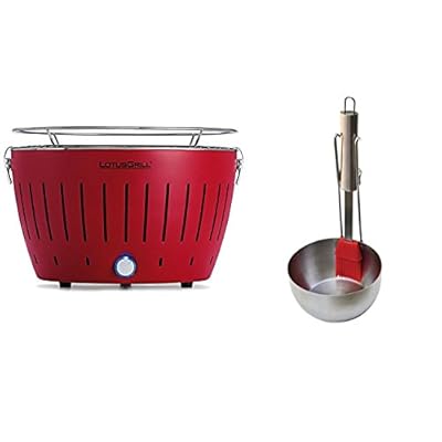 Lotus Grill - Portable Charcoal Barbecue Grill, Blazing Red with Stainless Steel Sauce Pan and Silicon Brush