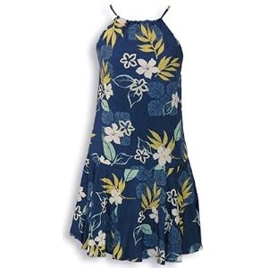 Drop Waist Halter Dress - Autumn Tropical Hawaiian Aloha Drawstring Back Flared Circular Skirt Halater Sun Dress