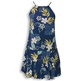 Drop Waist Halter Dress - Autumn Tropical Hawaiian Aloha Drawstring Back Flared Circular Skirt Halater Sun Dress