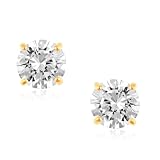 14k Yellow Gold 1-carat White Cubic Zirconia Round Stud Earrings