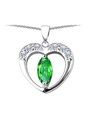 Original Star K (tm) Heart Pendant With Marquee Cut Simulated Emerald in 925 Sterling Silver