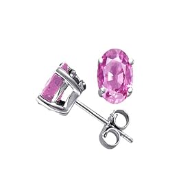 0.50 (1 2) cttw Genuine 5x3 Oval Pink Sapphire Stud Earrings in 14k White Gold by