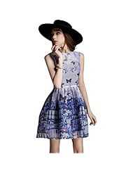 Sleeveless Above the Knee High-Low-Hem General Print Fit-and-Flare Organza/Polyester Skater Dress/Homecoming Dress/Party Dress/Wedding Dress 