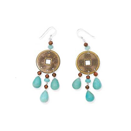 Sterling Silver Amazonite and Copper Crystal ''Ancient Coin'' Earrings