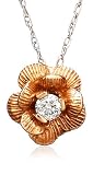 14k Rose Gold Diamond Flower Pendant (.06 cttw, J Color, I2 Clarity), 18