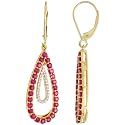 14k Gold Lever Back Tear Drop Earrings, w/ 0.14 Carat Brilliant Cut Diamonds & 1.00 Carat Brilliant Cut Ruby Stones, 1 5/8" (41mm) tall
